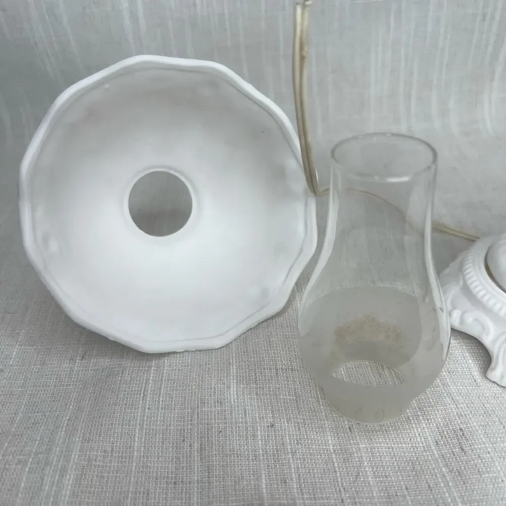 Vintage Porcelain Bisque Nightlight Lamp Shade Boudoir Glass Chimney AS IS